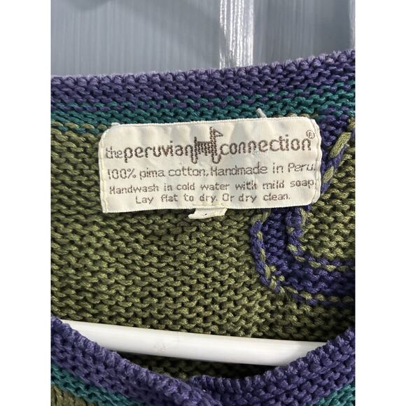 RARE Peruvian Connection Cardigan Sweater Sz L Floral Colorful 100% Pima Cotton - Picture 3 of 9